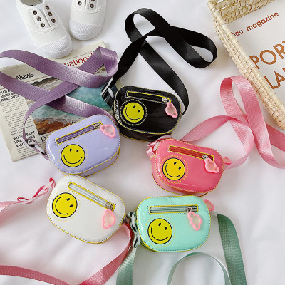 2021 Summer New Children's Bags Cute Smiley Face Pu Shoulder Bag Candy Color Bright Surface Crossbody Accessories Coin Purse