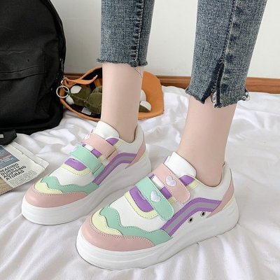 202 Four Seasons New Ins Fashionable Ladies Shoes Breathable Student Thick Bottom Colorful Sports Casual Shoes Fashion Sneakers