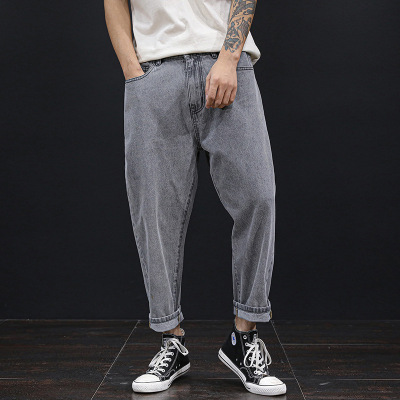 Oversized Jeans Men's Baggy Jogger Pants Pluse Size Men's Clothing Trendy Summer Men's Pants Cropped Ankle Banded Daddy Pants