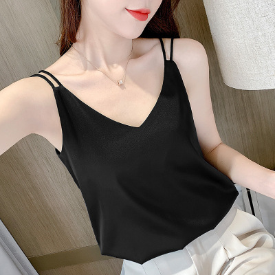 Small Sling Vest Women's Outer Wear Internet Celebrity New Back Shaping Small Suit Inner Wear Base Design Sense French Ice Silk Top
