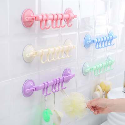 Candy-Colored Seamless Lock-Type Strong Suction Cup 6 Linked Nail-Free Bathroom Towel Rack Cabinet Six-Piece Hook