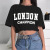 2021 Europe and America Cross Border Women's Top Street Letters Printed Navel Slimming Waist Loose T-shirt Short Sleeve Delivery in Stock