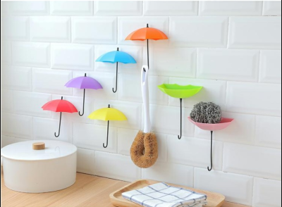 Creative Decorative Adhesive Hook Nail-Free Traceless Umbrella Shape Sticky Hook Storage Small Object Hanger 3 Pack