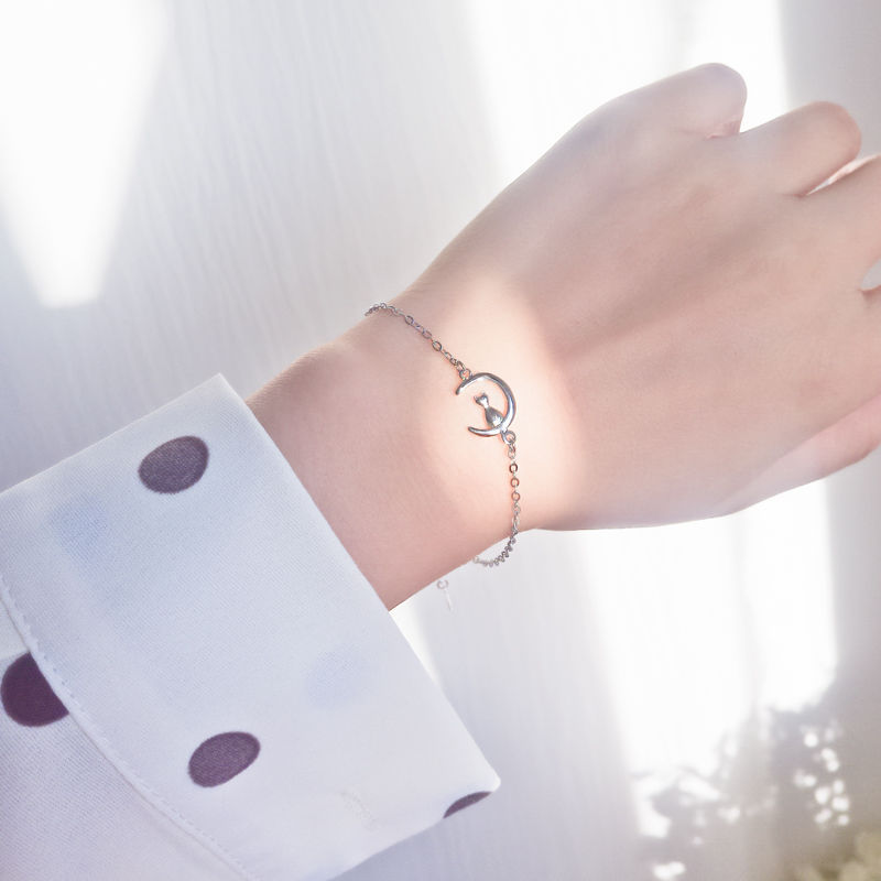 日系月亮上的猫咪萌小猫可爱时尚个性手链女学生韩版细款秀气