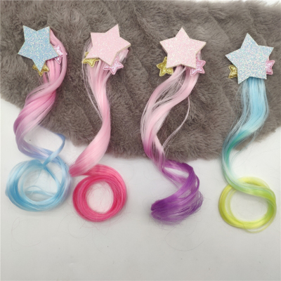 New Children's Wig Three Big and Small Pentagrams Color Gradient Wig Set Curly Hair Wigs Ponytail Hairpin Baby Girl