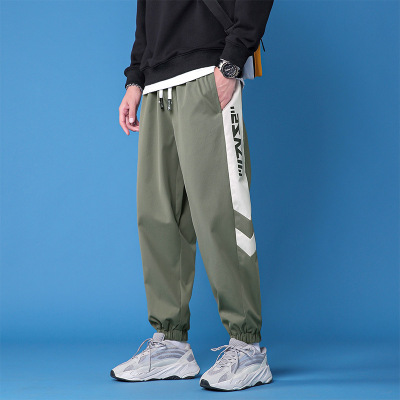 Spring 2021 New Sports Casual Pants Contrast Color Micro Elastic Ankle-Tied plus Size Pants Harem Pants Youth Loose Cropped Pants