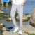 2021 Summer Ice Silk Thin Sports Casual Pants Men's Pocket Zipper Boys Ankle Length Jogger Pants Trendy