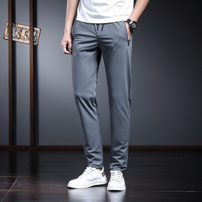 2021 Summer Ice Silk Leggings Men's Thin Casual Pants Men's High Elastic Fabric Youth plus Size Trousers Men's Korean Style