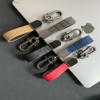 Keychain Wholesale Pu Printing Leather Strap Metal Buckle Mirror Logo Waist Hanging Vachette Clasp High-Grade Car Key Ring