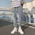 2021 Ripped Jeans Men's Summer Light Blue Korean Style Loose Straight 9 Points Harem Trendy Jeans Men's