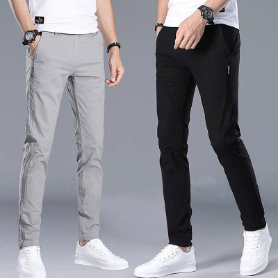 Summer Thin Long Pants Men's Casual Pants Men's Korean Style Ice Silk Slim Fit Trendy All-Matching Straight Summer Sports Pants