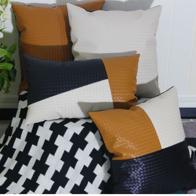 Factory Direct Supply New Light Luxury and Simplicity Style Leather Stripes Stitching Pillow Pillow Cover Hotel Household Wholesale