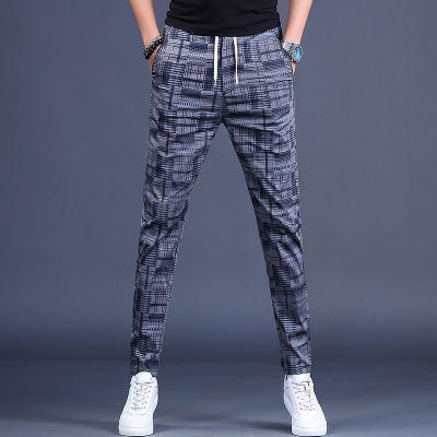 Spring and Summer Men's Casual Pants Slim Fit British Thin Plaid Men's Pants Blue All-Match Sports Pants Fashion Brand