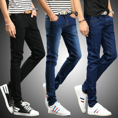 Four Seasons Main Push Jeans Men's Korean-Style Slim Fit Teenagers Skinny Pants Men's Wear & Black Men's Pencil Pants Trousers
