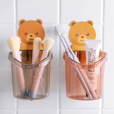 Bear Cake Towel Wall-Mounted Hug Storage Cup Adhesive Storage Wall-Mounted Cup Holder Draining Toothbrush Holder Bathroom Wall Sticker