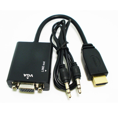 HDMI to VGA Convex Head with Chip HD to VGA Conversion Strip Line Nut HD to VGA with Audio Black