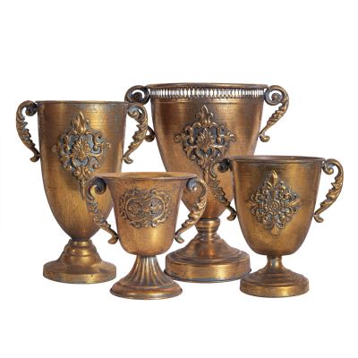 European and American Retro Trophy Style Metal Pots Home Soft Wear New American Flower Bucket Landing Vase Decorative Ornament