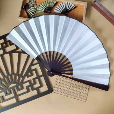10-Inch Blank Male Fan-DIY Calligraphy Fan Archaic Folding Fan Raw Silk Complex Classical Chinese Style Plain Fan TikTok Disco Dancing Fan