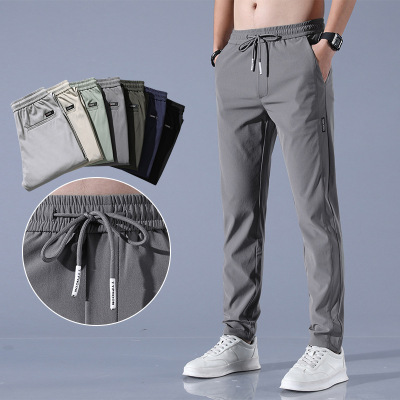 Ice Silk Pants Men's Loose Breathable Straight Casual Pants Spring and Summer Thin Quick-Drying Trousers Stretch Men's Sports Pants