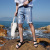 Korean Style Denim Shorts Men's Youth Slim-Fit Cropped Pants Summer Leisure Ripped Trendy Beggar Cropped Pants Men