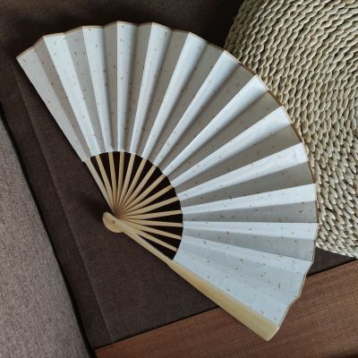 Xuan Paper Gold Folding Fan 10-Inch Male Fan Crafts DIY Antique Folding Fan Classical Chinese Style TikTok Disco Jumping Fan