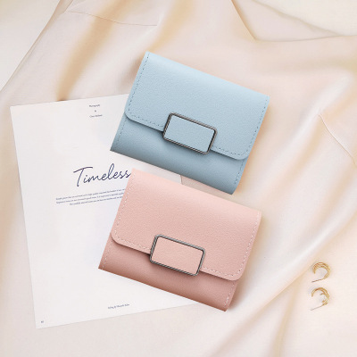 Cross-Border New Arrival Korean Women's Wallet Solid Color Multiple Card Slots Short Trifold Wallet Horizontal Square Lock Clutch