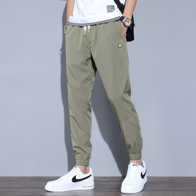 Men's Stretch Casual Pants Loose Ankle-Tied Straight Youth Trousers Korean Style Trendy Summer Thin Slim Fit Men's Pants