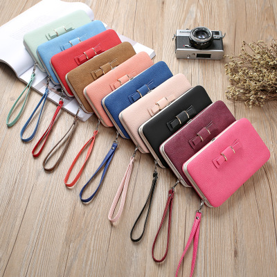 2021 New Cross-Border Korean Women's Wallet Bow Magnetic Snap Box Bag Multiple Card Slots Pu Purse Clutch
