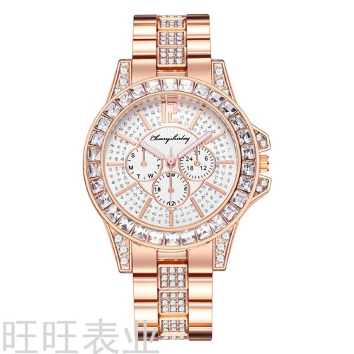 luxury diamond steel belt men‘s and women‘s watch three-eye fashion quartz watch wrist watch