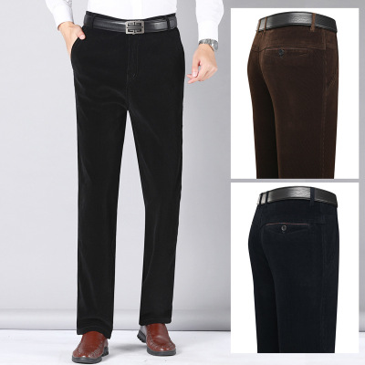 2021 Spring New Corduroy Casual Pants Men's Straight Loose Trousers Deep Crotch Middle-Aged and Elderly Dad Men's Pants
