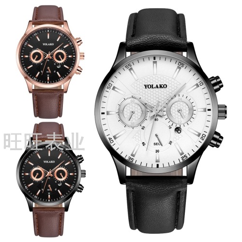 New Fashion Brand Hot Sale at AliExpress Fake Three-Eye Calendar Belt Business Men‘s Watch Simple Men‘s Wrist Watch