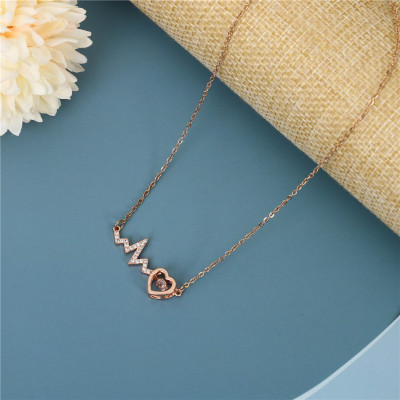 Personalized Heartbeat Frequency ECG Gold Titanium Steel Necklace Clavicle Chain Gift Ornament