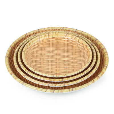 round Plate Imitation Bamboo Melamine Tableware Imitation Porcelain Melamine Plastic Hotel Commercial Spot Factory Direct Sales