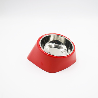 New Melamine Non-Slip plus Stainless Steel Bowl Solid Color Pet Food Basin Dog Bowl Pet Products Export Quality