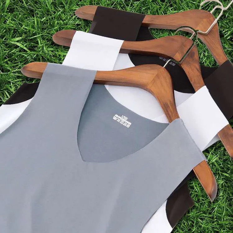 无痕冰丝背心男夏季青年弹力修身无袖T恤运动紧身速干V领打底汗衫