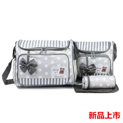 Fashion Printing Big round Dot Mummy Bag Four-Piece Multi-Functional Large Capacity Bowknot One Shoulder Mom Bag Baby Diaper Bag