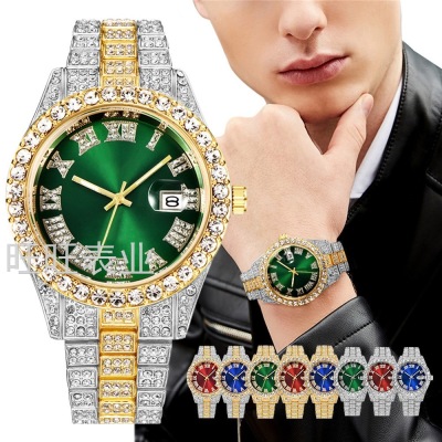 New Stainless Steel Luxury Men's and Women's Watch Diamond Men's Watch Roman Scale Calendar Hip Hop Watch Spot