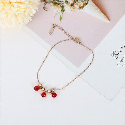 Rose Gold Lucky Anklet Women's Ancient Style Mori Style Simple Personality Red Bead Anklet Titanium Steel Ornament