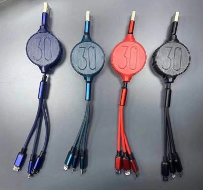 New Three-in-One Data Cable Retractable 30 + Mobile Phone Charging Cable Three-in-One Data Cable Custom Gift Logo
