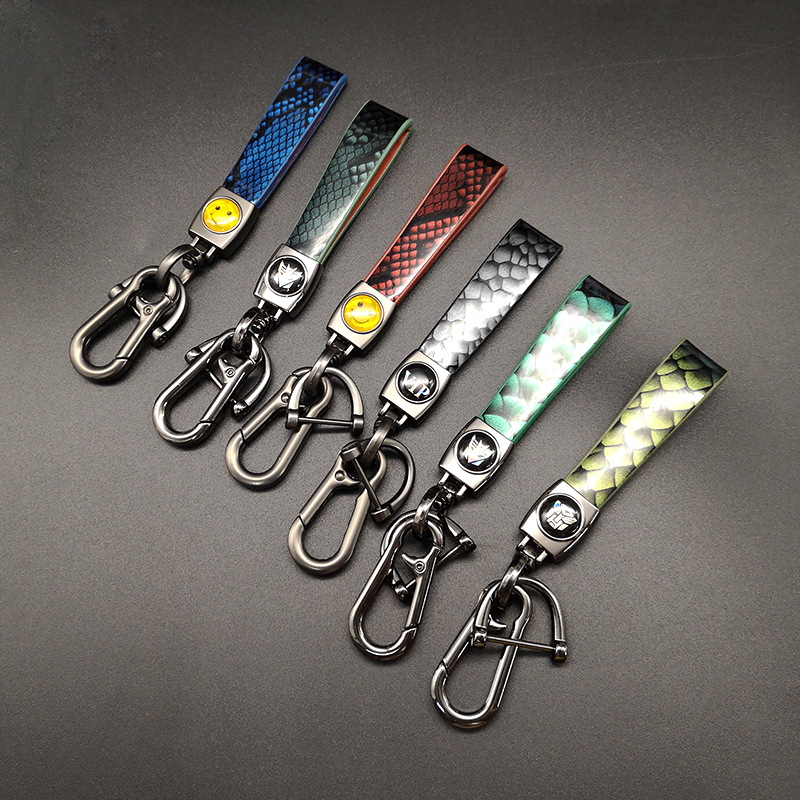 汽车钥匙扣创意双面蛇纹钥匙扣 手工皮革金属汽车钥匙扣挂件配饰