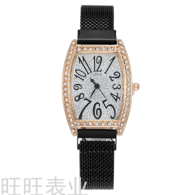 2021 New Foreign Trade Fashion Luxury Digital Wine Barrel Diamond Women's Watch Magnet Quartz Wrist Watch