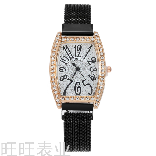 Foreign Trade Fashion Luxury Digital Wine Barrel Diamond Women‘s Watch Magnet Quartz Wrist Watch