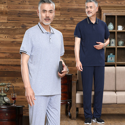 Summer New Men's Two-Piece Fashion Middle-Aged and Elderly Suit Dad Men's Trousers Short Sleeve Casual Sports Men's Clothing
