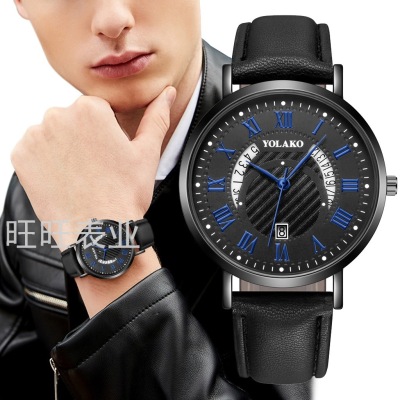 New Luxury Fashion Brand Men's Calendar Belt Men's Watch Fashion Roman Numerals Business Watch Men's Watch