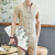 2021 New Linen Short-Sleeved Suit Men's Retro Style Ice Silk T-shirt Cropped Pants Two-Piece Cardigan Embroidered Chinese Costume