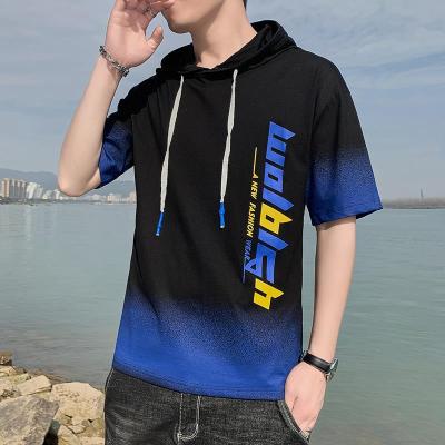 Men's T-shirt Summer 2021 Fashion Brand Simple Fashion Hooded Short Sleeve T-shirt Male Student Casual Loose Print T-shirt