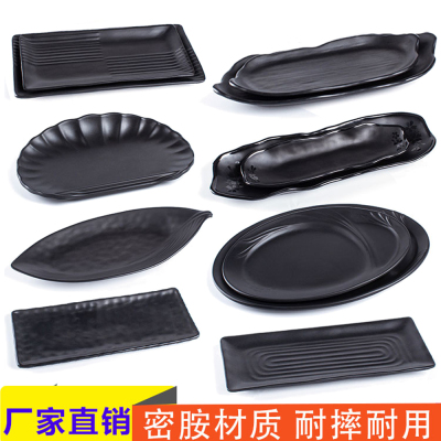 Rectangular Black Frosted Melamine Plate Melamine Imitation Porcelain Plastic Tableware Factory Direct in Stock Wholesale