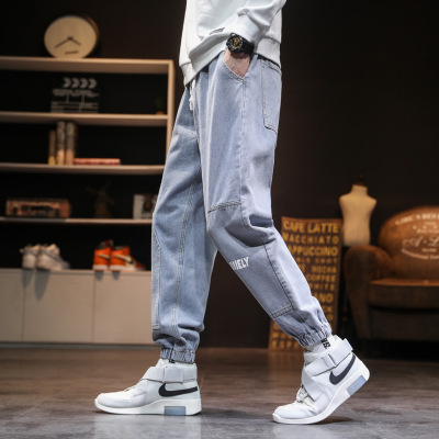 Lonock 2021 New Men's Ankle-Tied Pants Spring and Autumn Casual Cropped Pants Popular Jeans for Men When Washing