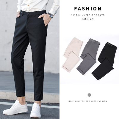 Black Small Suit Pants Men's Ninth Pants Straight Slim Fit Skinny Casual Korean Style Trendy Draping Men's Suit Pants Trendy