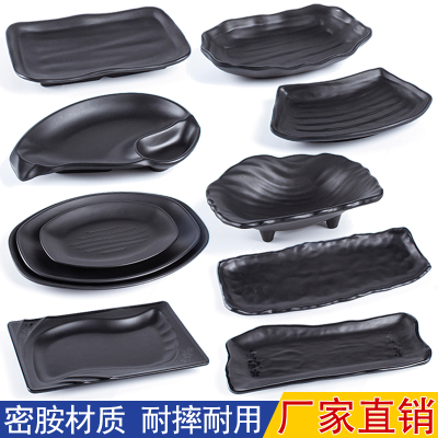 Rectangular Black Frosted Melamine Plate Melamine Imitation Porcelain Plastic Tableware Factory Direct in Stock Wholesale